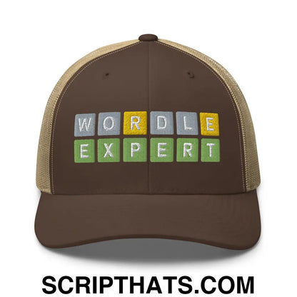 Wordle Expert Retro Trucker Hat Brown Khaki