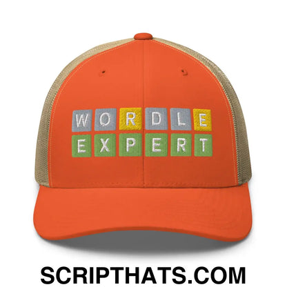 Wordle Expert Retro Trucker Hat Rustic Orange Khaki