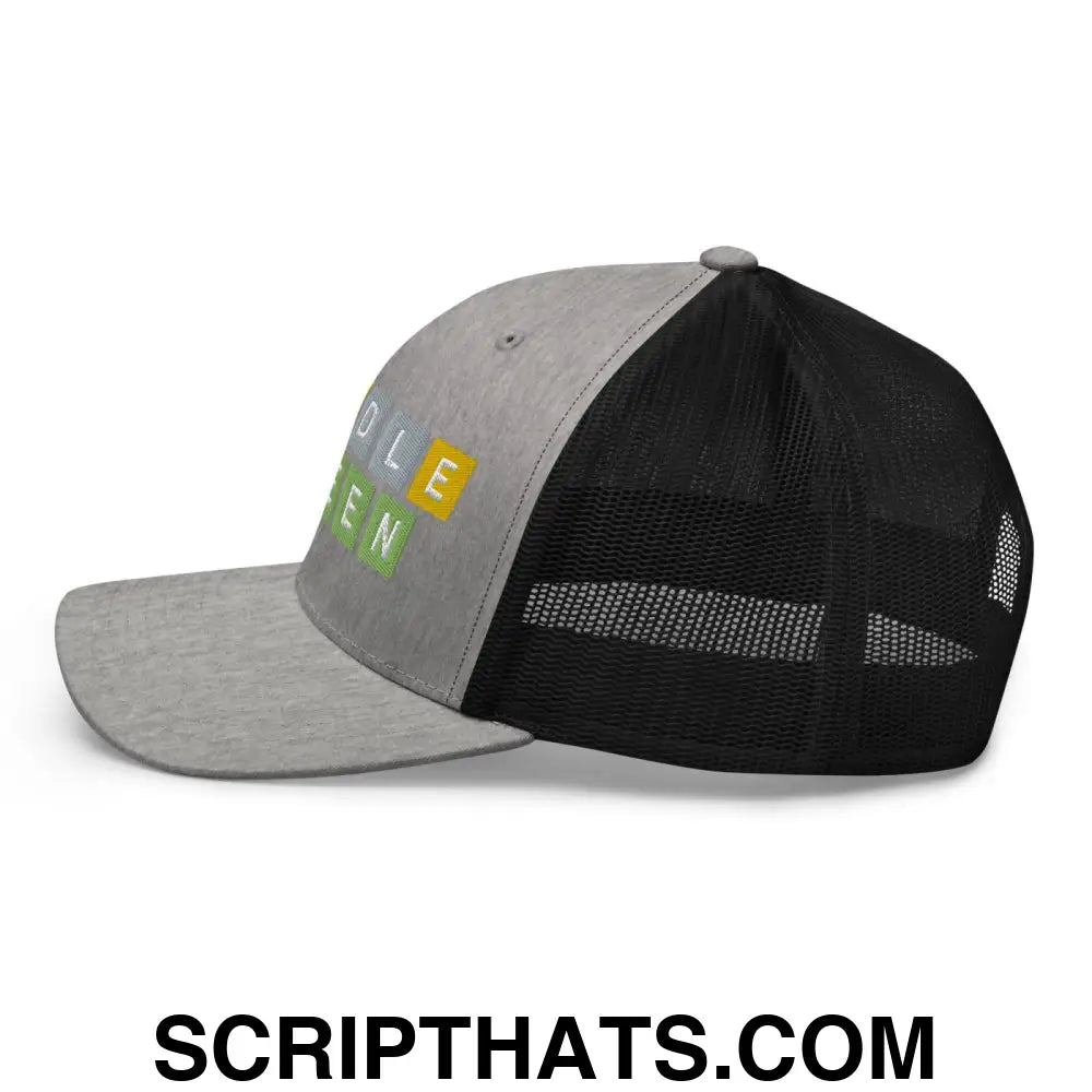 Wordle Queen Retro Trucker Hat Heather Black