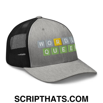 Wordle Queen Retro Trucker Hat Heather Black