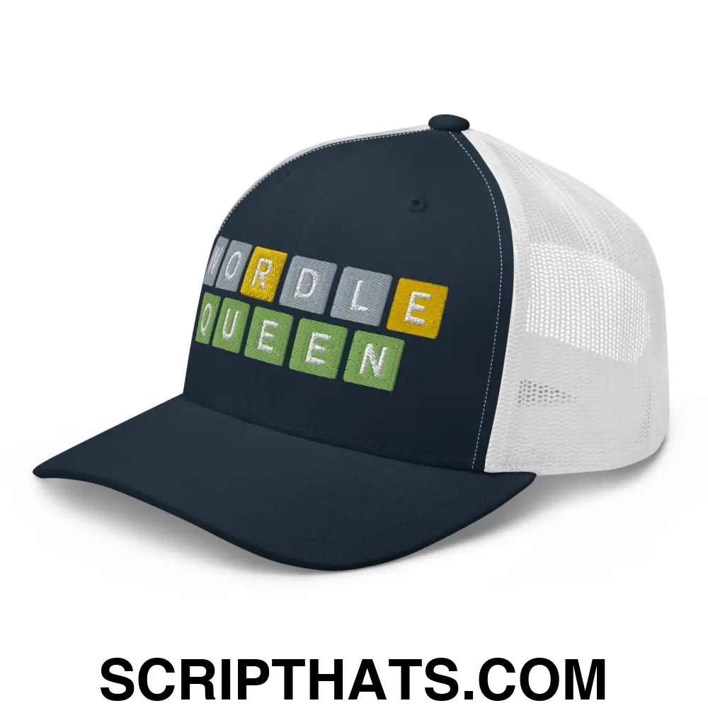 Wordle Queen Retro Trucker Hat Navy White