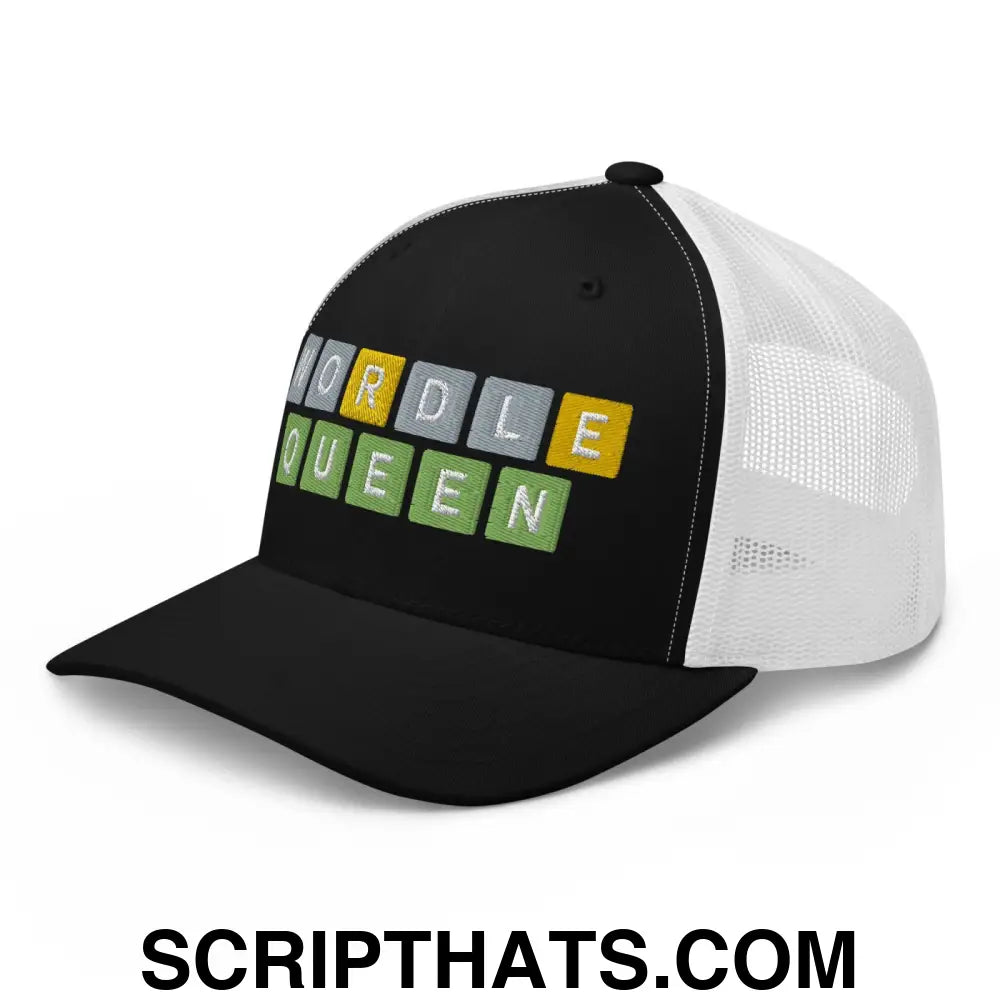 Wordle Queen Retro Trucker Hat Black White