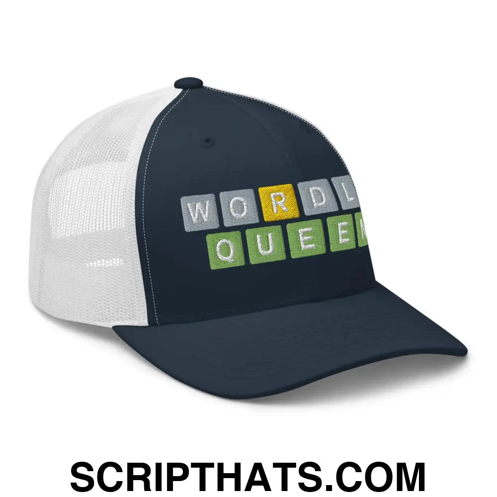 Wordle Queen Retro Trucker Hat Navy White