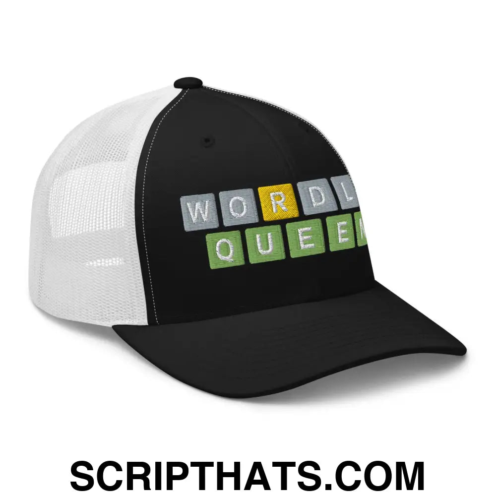 Wordle Queen Retro Trucker Hat Black White