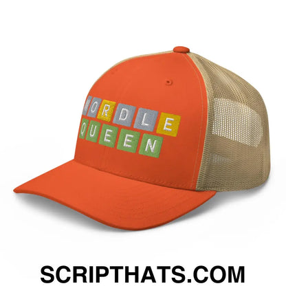 Wordle Queen Retro Trucker Hat Rustic Orange Khaki