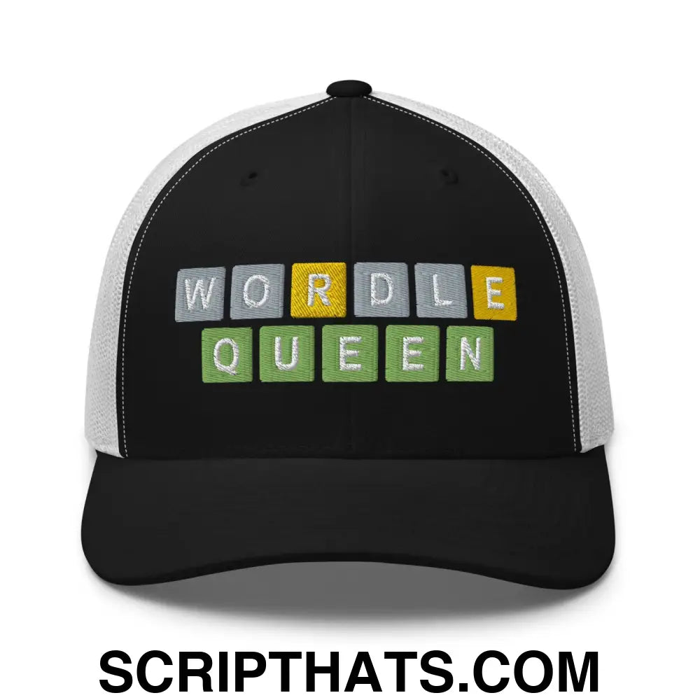 Wordle Queen Retro Trucker Hat Black White