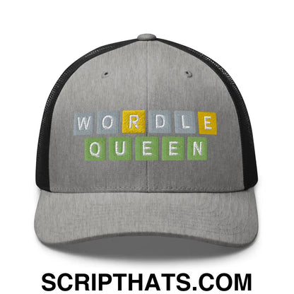 Wordle Queen Retro Trucker Hat Heather Black