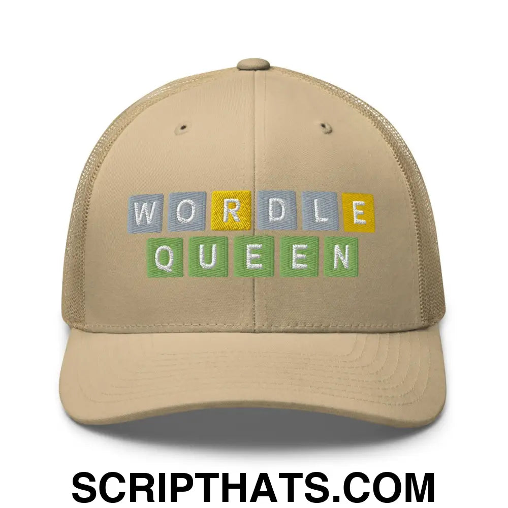 Wordle Queen Retro Trucker Hat Khaki