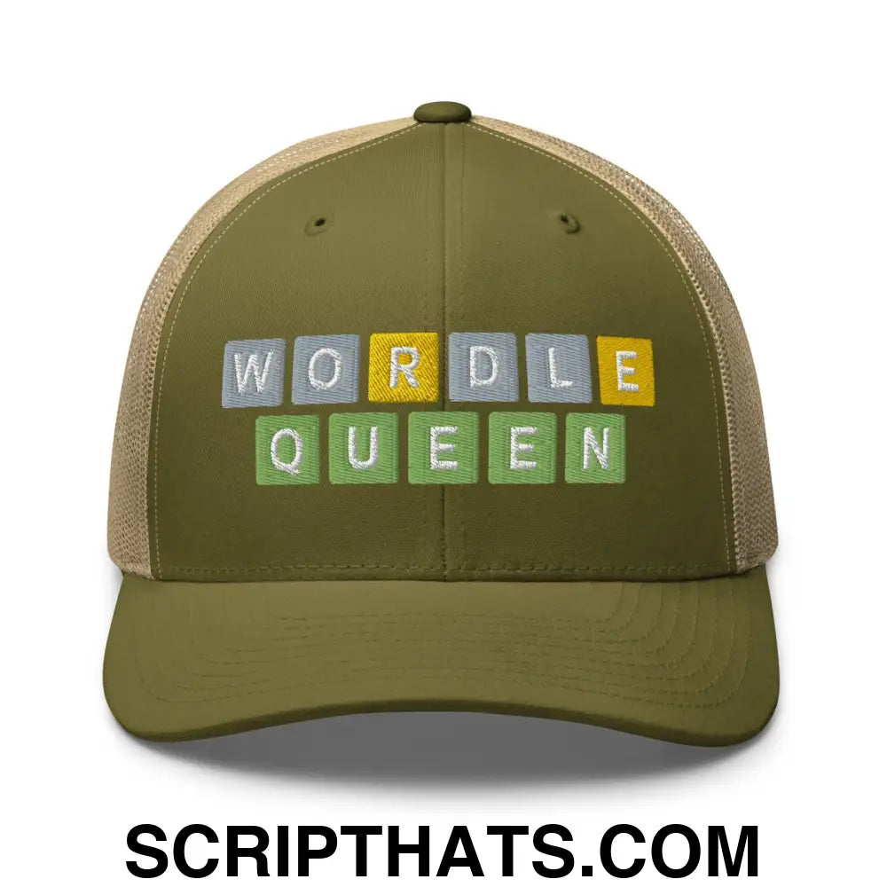 Wordle Queen Retro Trucker Hat Moss Khaki