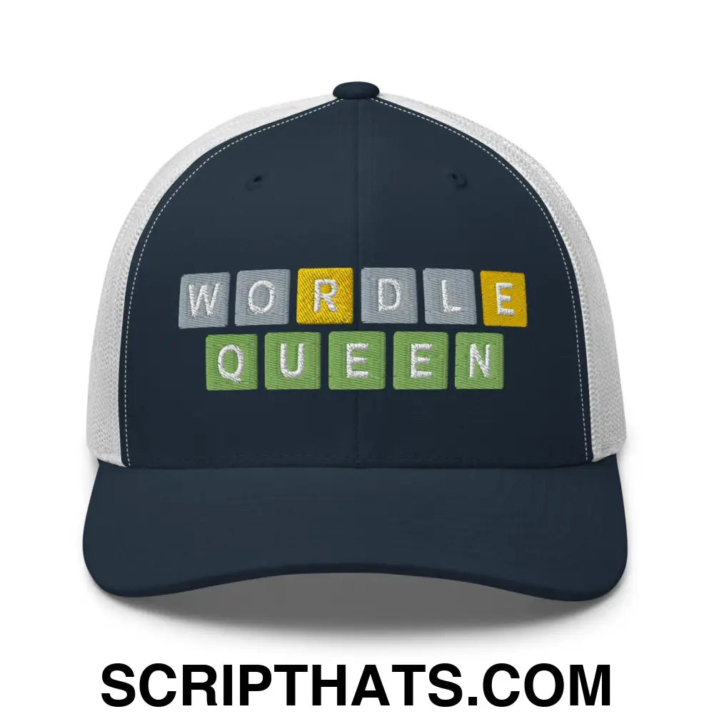 Wordle Queen Retro Trucker Hat Navy White