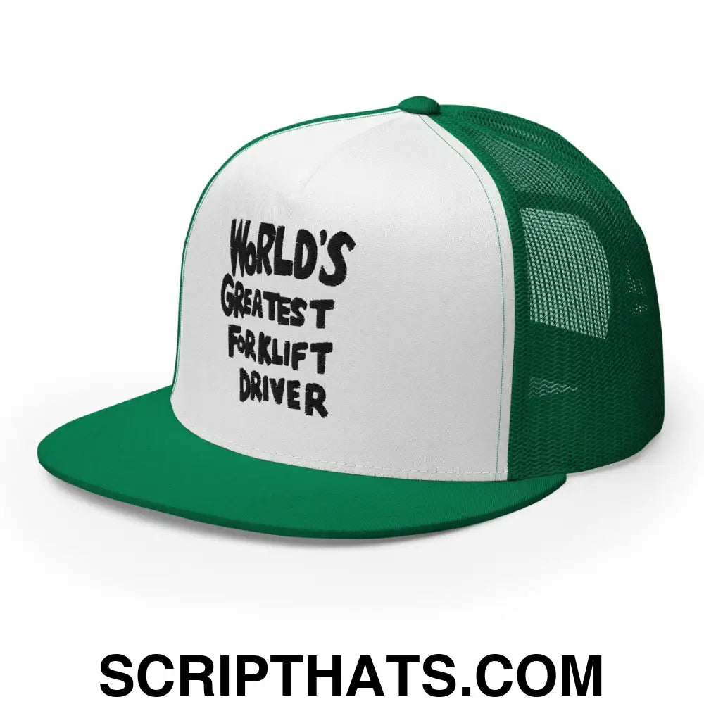 World's Greastest Forklift Driver Regular Trucker Show Hat Kelly White Kelly