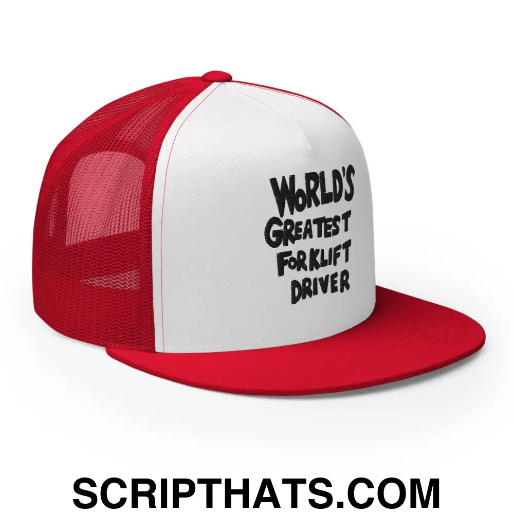 World's Greastest Forklift Driver Regular Trucker Show Hat Red White Red