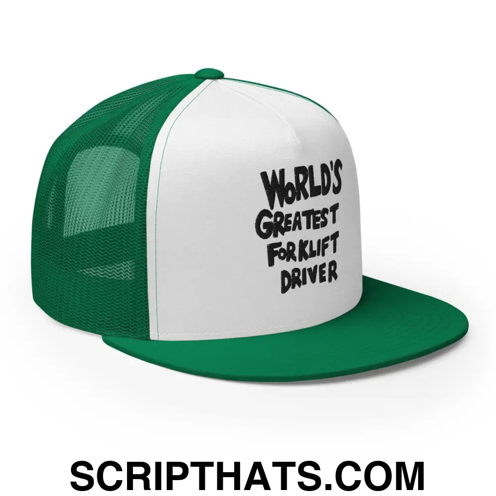 World's Greastest Forklift Driver Regular Trucker Show Hat Kelly White Kelly