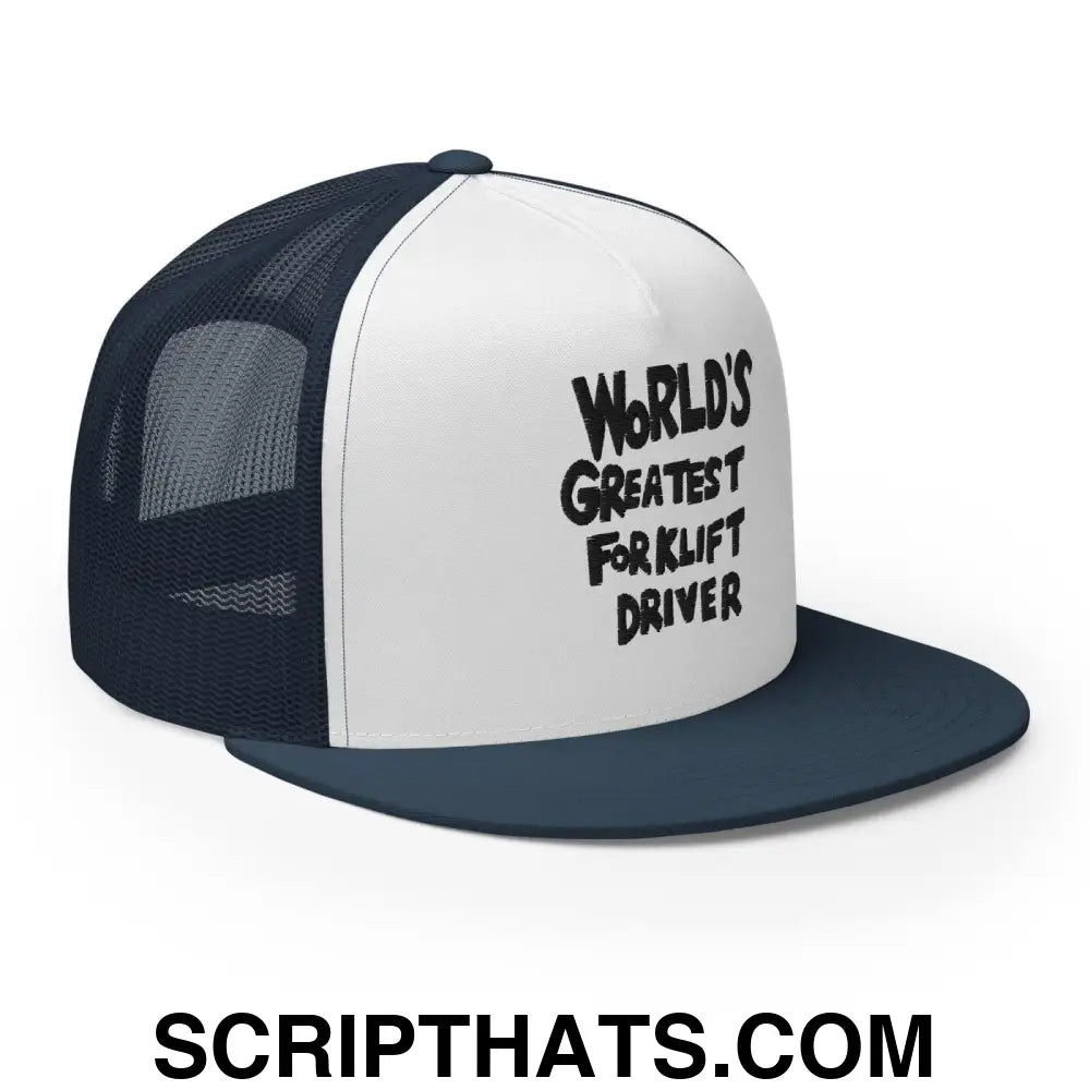 World's Greastest Forklift Driver Regular Trucker Show Hat Navy White Navy