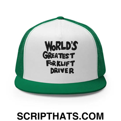 World's Greastest Forklift Driver Regular Trucker Show Hat Kelly White Kelly