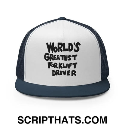 World's Greastest Forklift Driver Regular Trucker Show Hat Navy White Navy