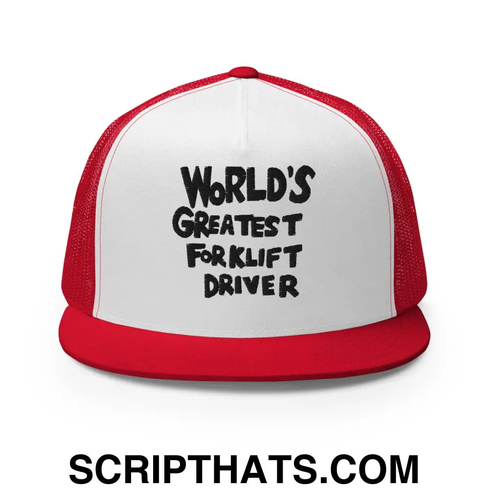 World's Greastest Forklift Driver Regular Trucker Show Hat Red White Red