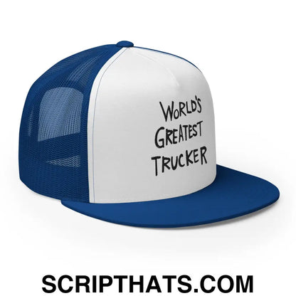 World's Greatest Trucker Regular Trucker Show Hat Royal White Royal