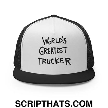 World's Greatest Trucker Regular Trucker Show Hat Black White Black