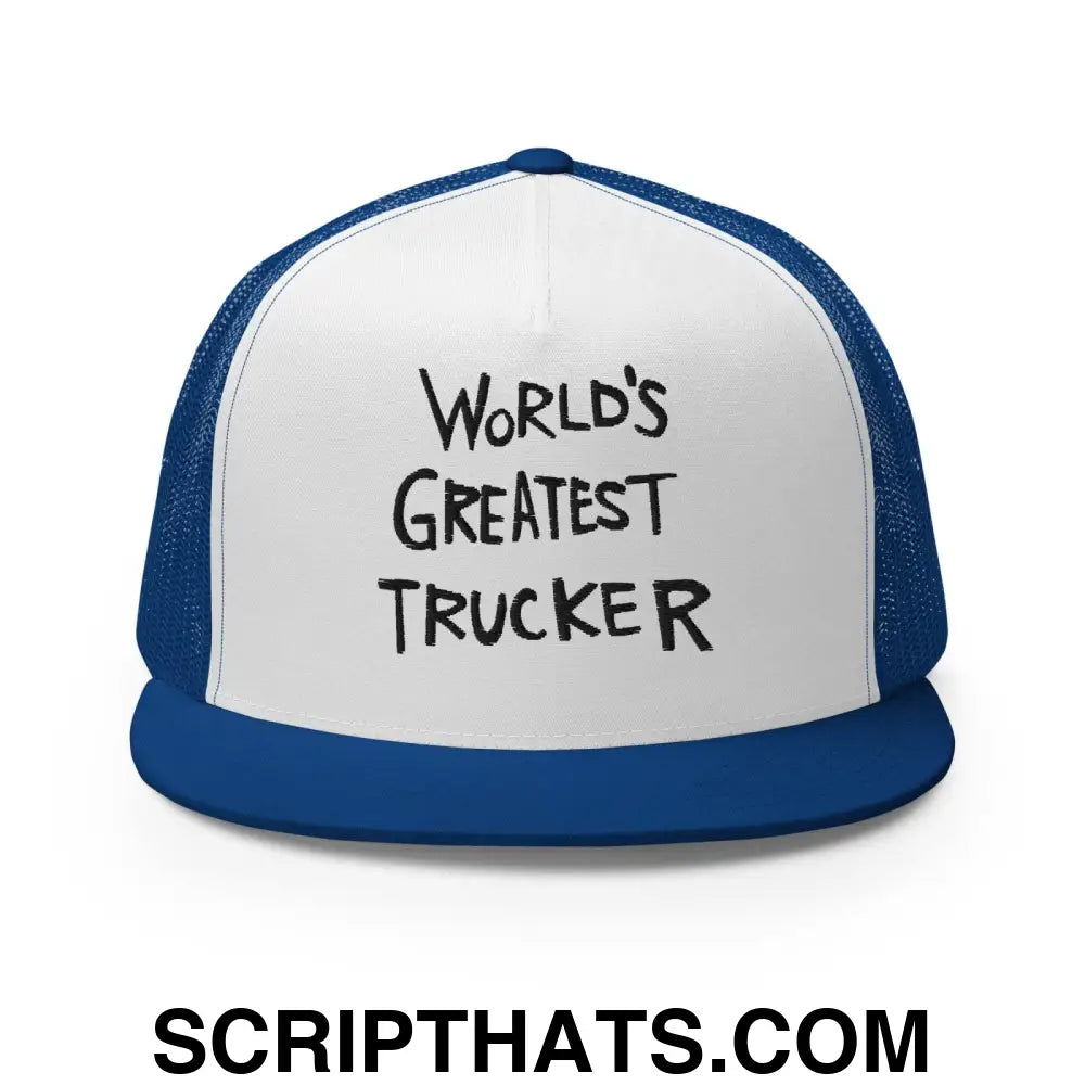 World's Greatest Trucker Regular Trucker Show Hat Royal White Royal