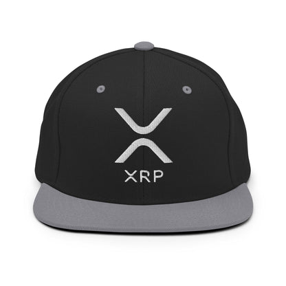 XRP Ripple Embroidered Flat Bill Brim Snapback Hat Black Silver