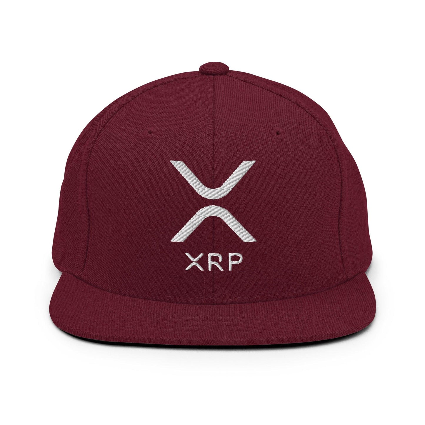 XRP Ripple Embroidered Flat Bill Brim Snapback Hat Maroon