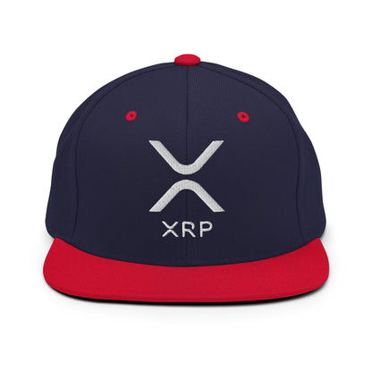 XRP Ripple Embroidered Flat Bill Brim Snapback Hat Navy Red