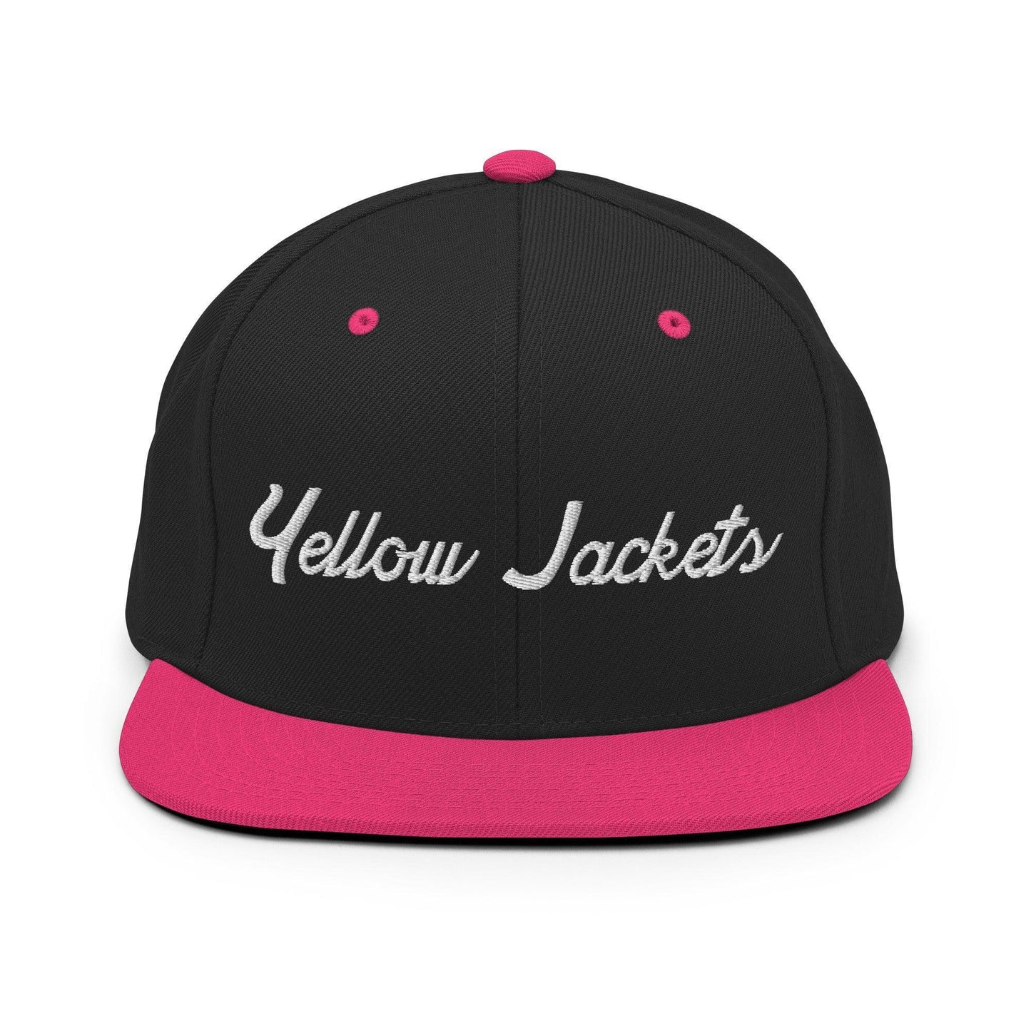 Yellow Jackets School Mascot Script Snapback Hat Black Neon Pink