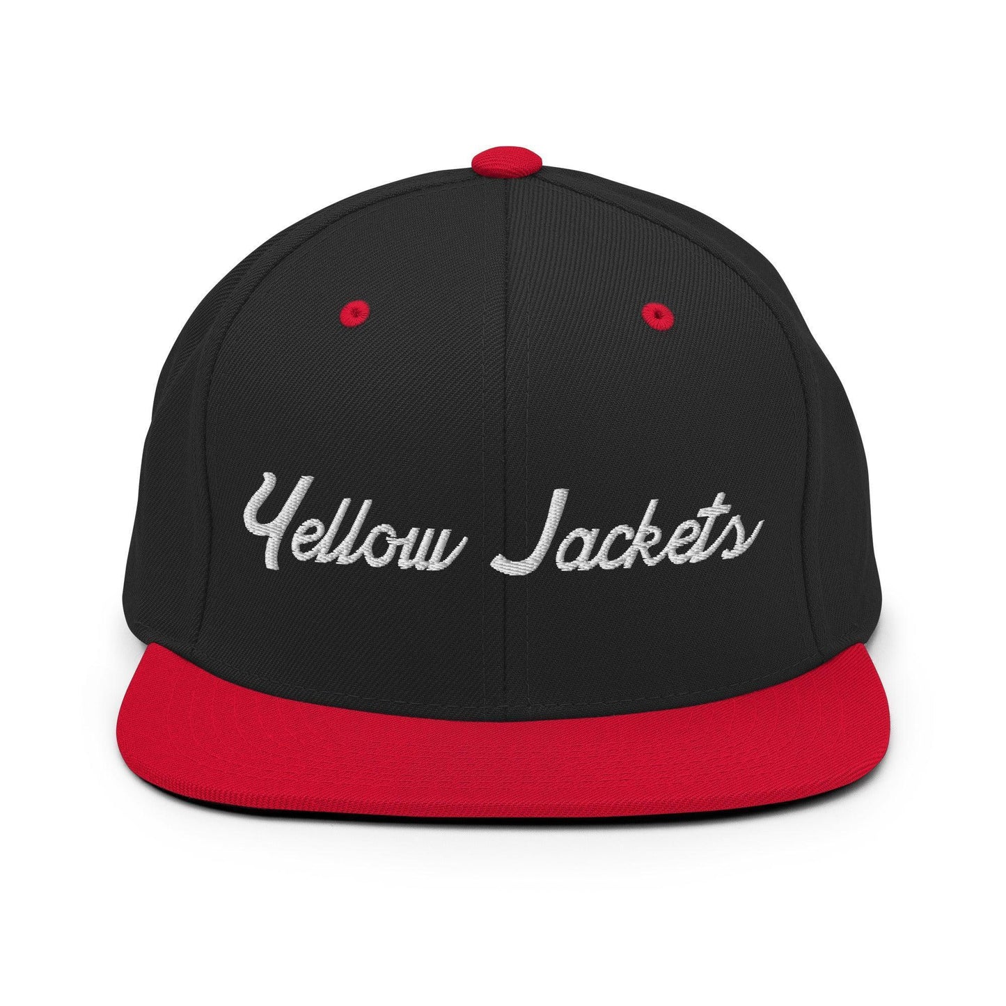 Yellow Jackets School Mascot Script Snapback Hat Black Red