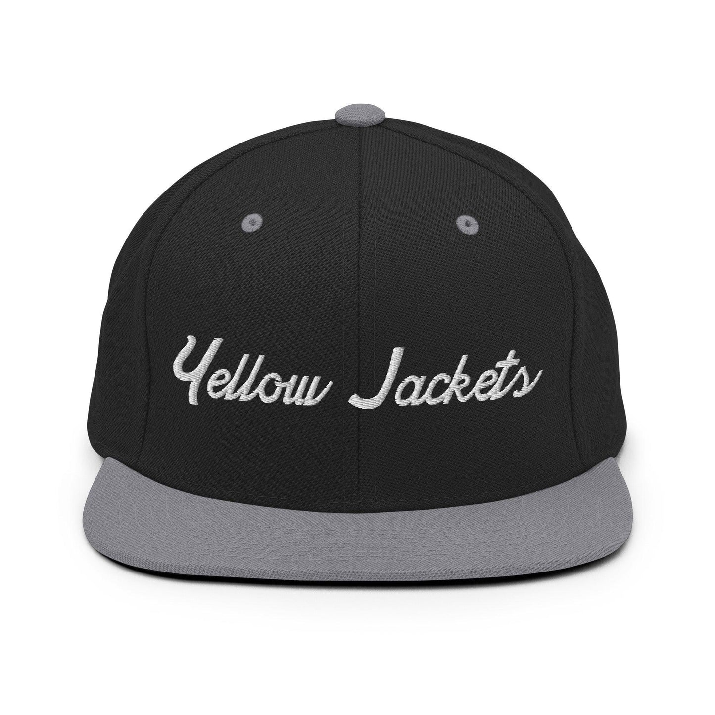 Yellow Jackets School Mascot Script Snapback Hat Black Silver