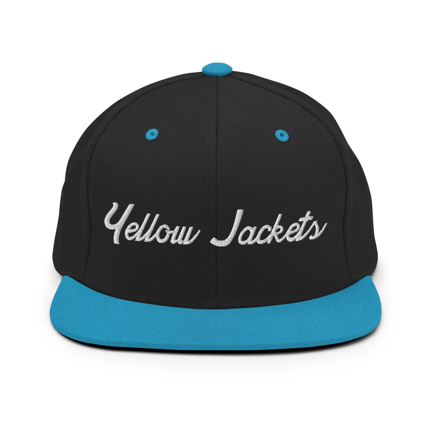 Yellow Jackets School Mascot Script Snapback Hat Black Teal