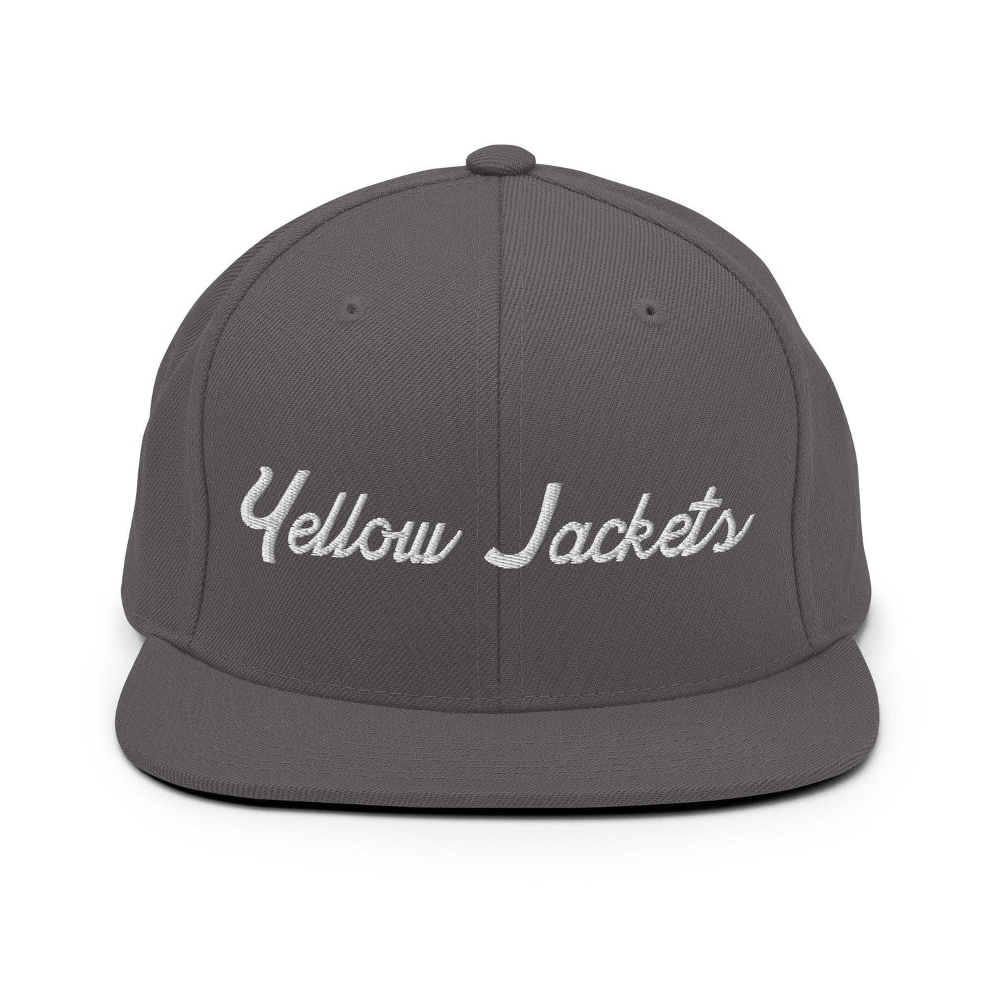 Yellow Jackets School Mascot Script Snapback Hat Dark Grey