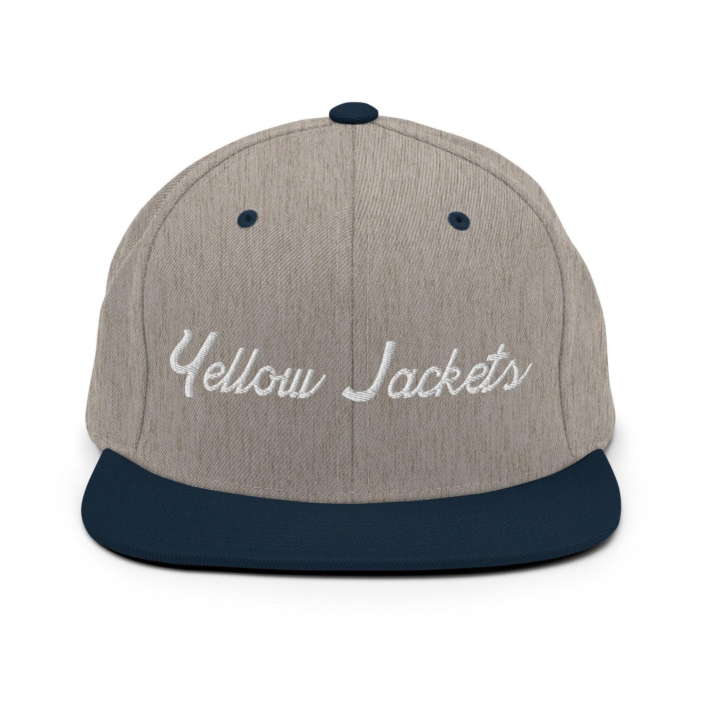 Yellow Jackets School Mascot Script Snapback Hat Heather Grey Navy