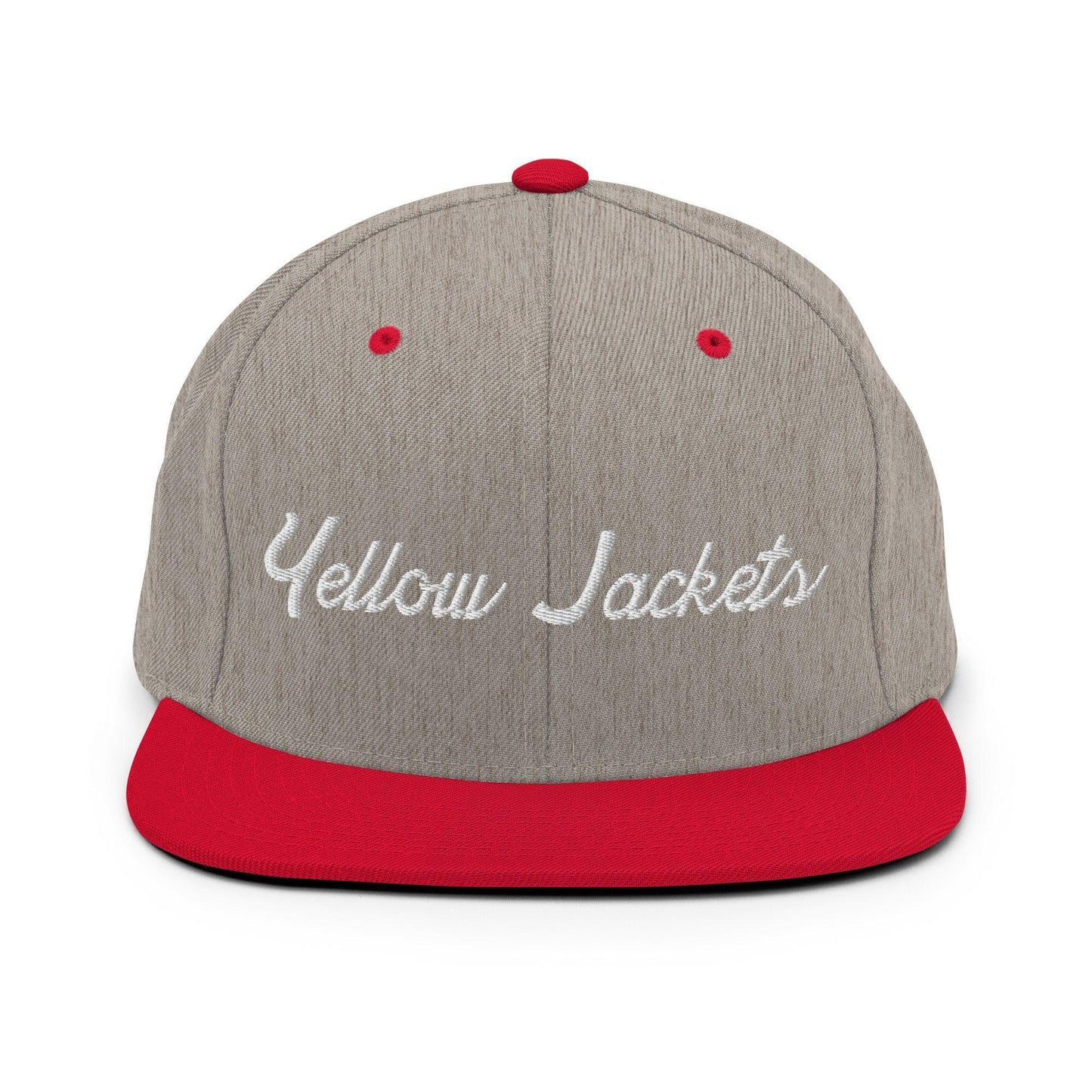 Yellow Jackets School Mascot Script Snapback Hat Heather Grey Red