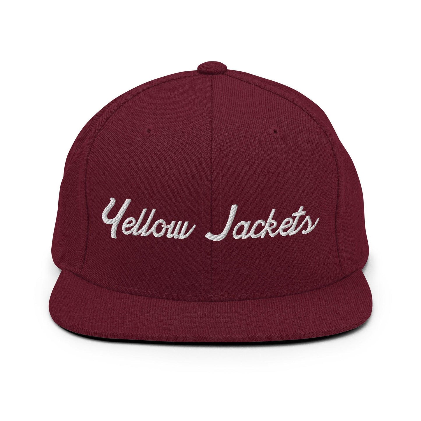 Yellow Jackets School Mascot Script Snapback Hat Maroon