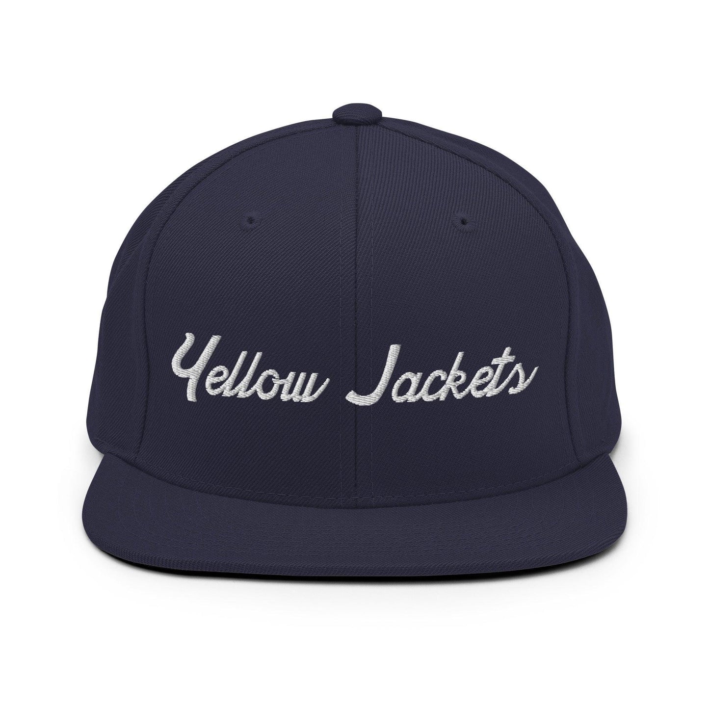 Yellow Jackets School Mascot Script Snapback Hat Navy