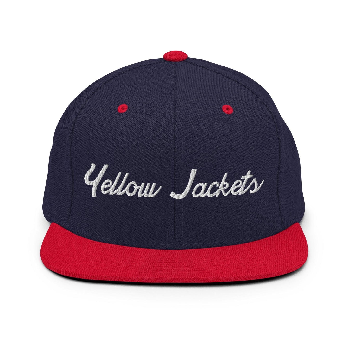 Yellow Jackets School Mascot Script Snapback Hat Navy Red