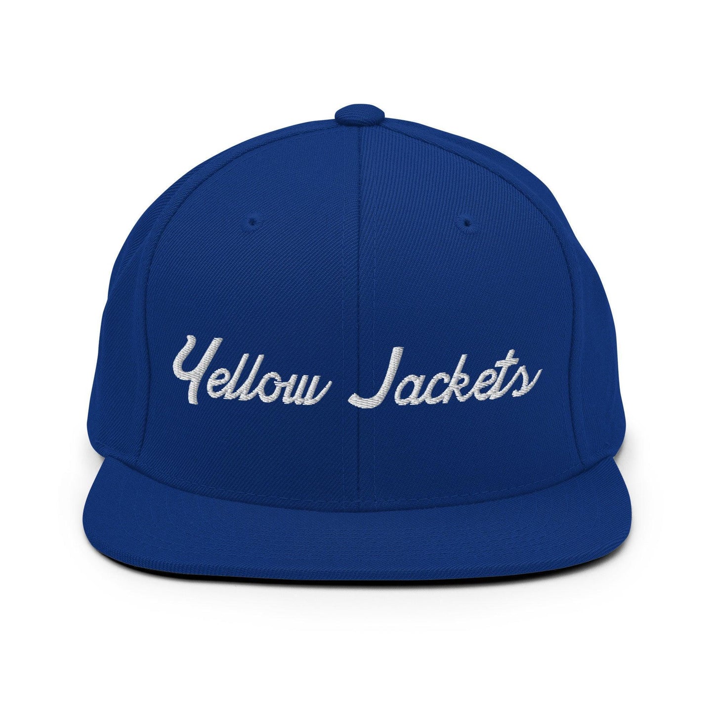 Yellow Jackets School Mascot Script Snapback Hat Royal Blue