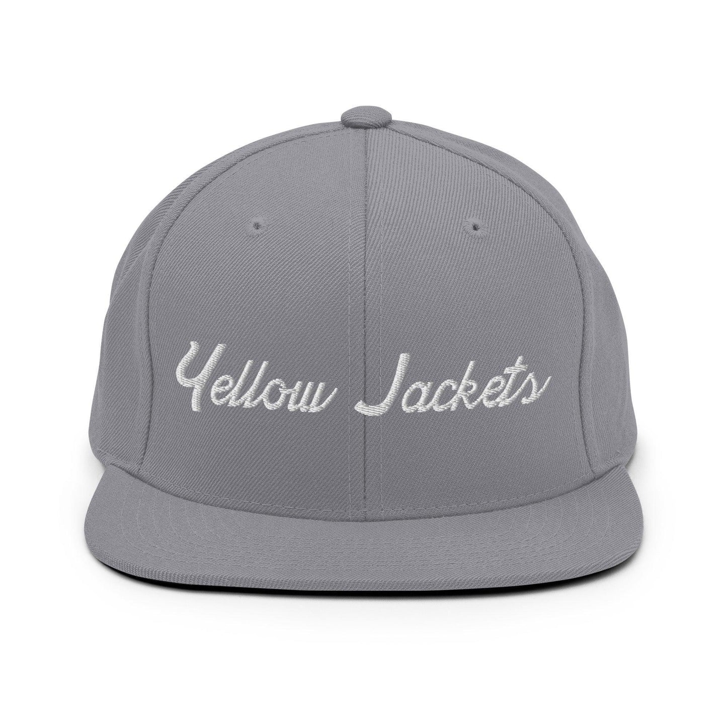 Yellow Jackets School Mascot Script Snapback Hat Silver