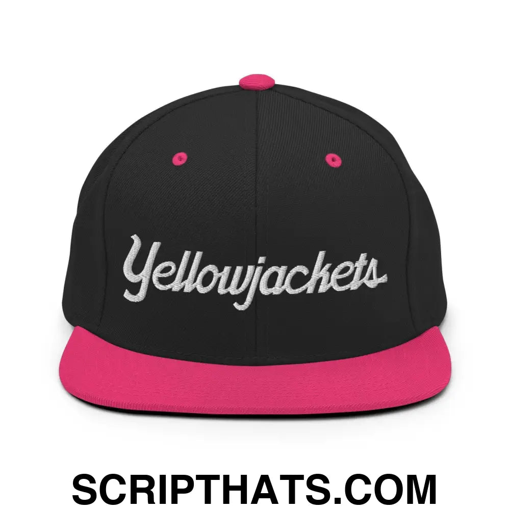 Yellowjackets School Mascot Script Snapback Hat Black Neon Pink