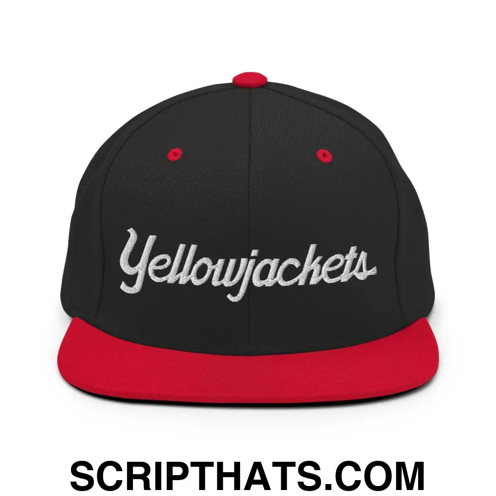 Yellowjackets School Mascot Script Snapback Hat Black Red