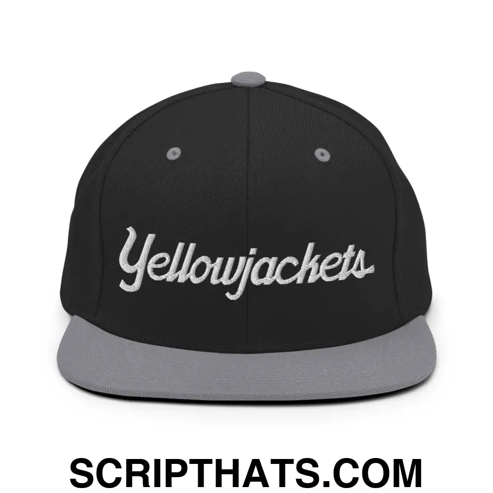 Yellowjackets School Mascot Script Snapback Hat Black Silver