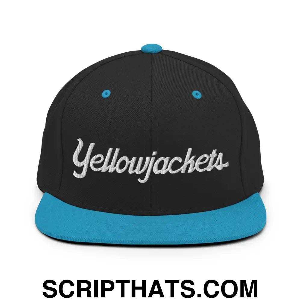 Yellowjackets School Mascot Script Snapback Hat Black Teal