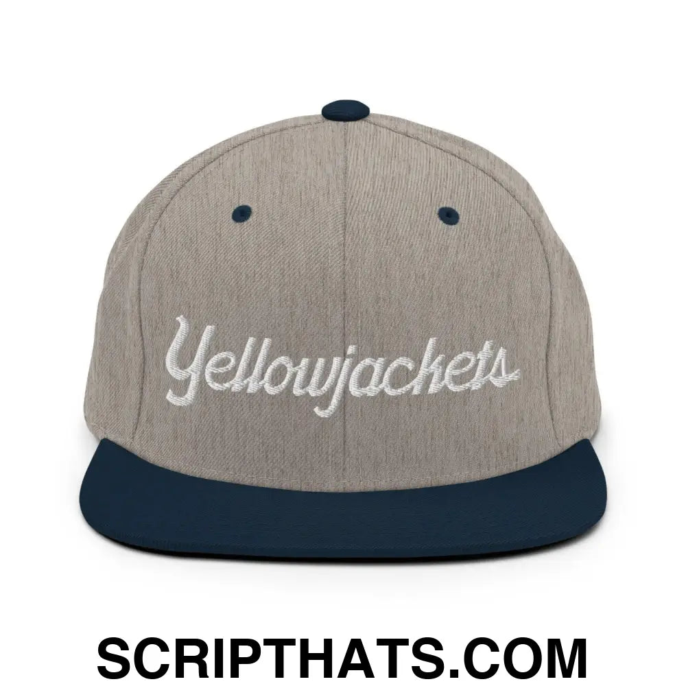 Yellowjackets School Mascot Script Snapback Hat Heather Grey Navy