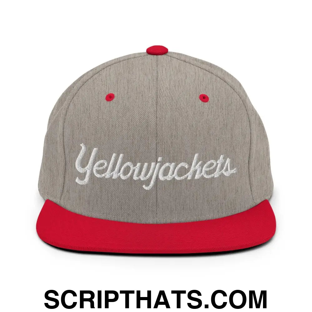 Yellowjackets School Mascot Script Snapback Hat Heather Grey Red