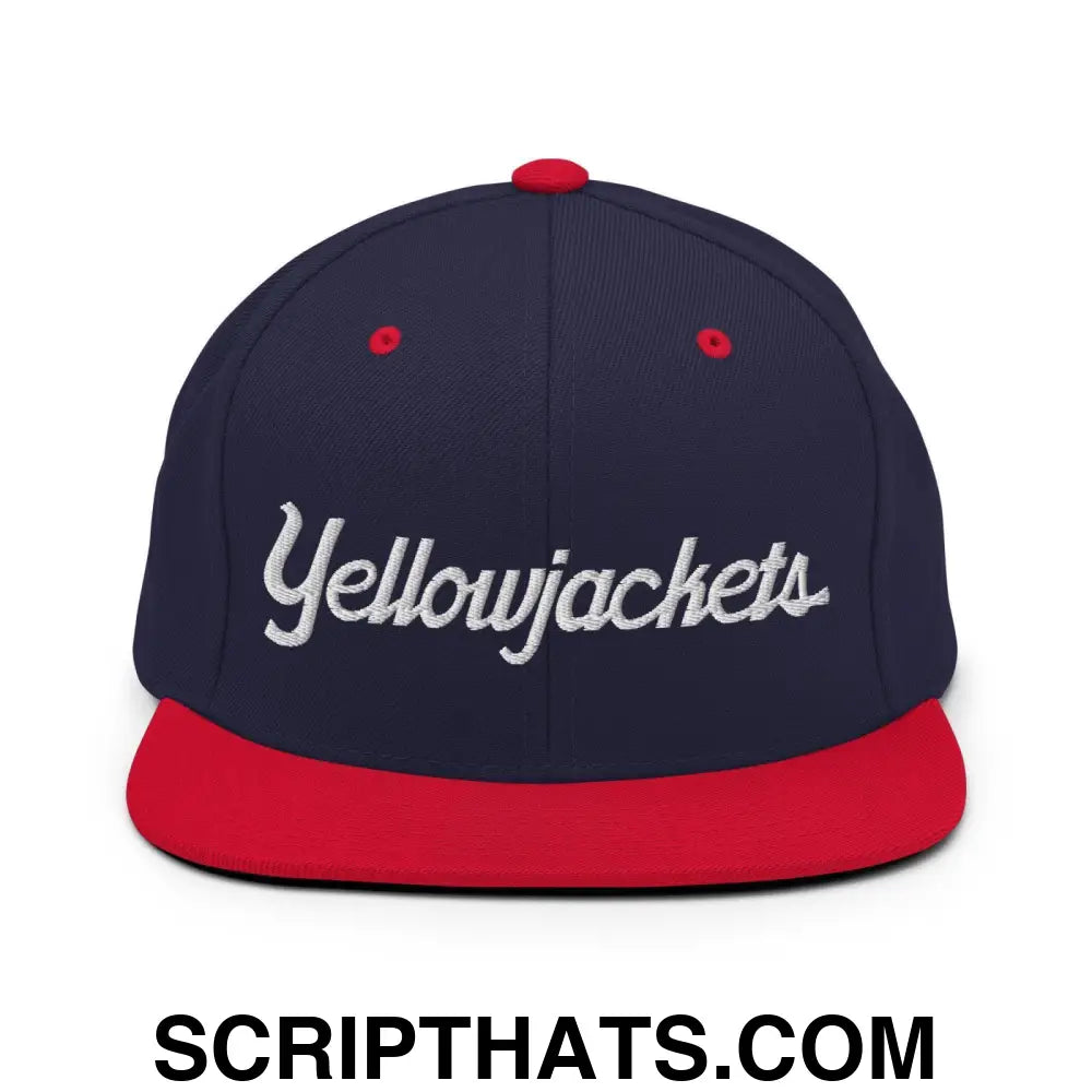 Yellowjackets School Mascot Script Snapback Hat Navy Red