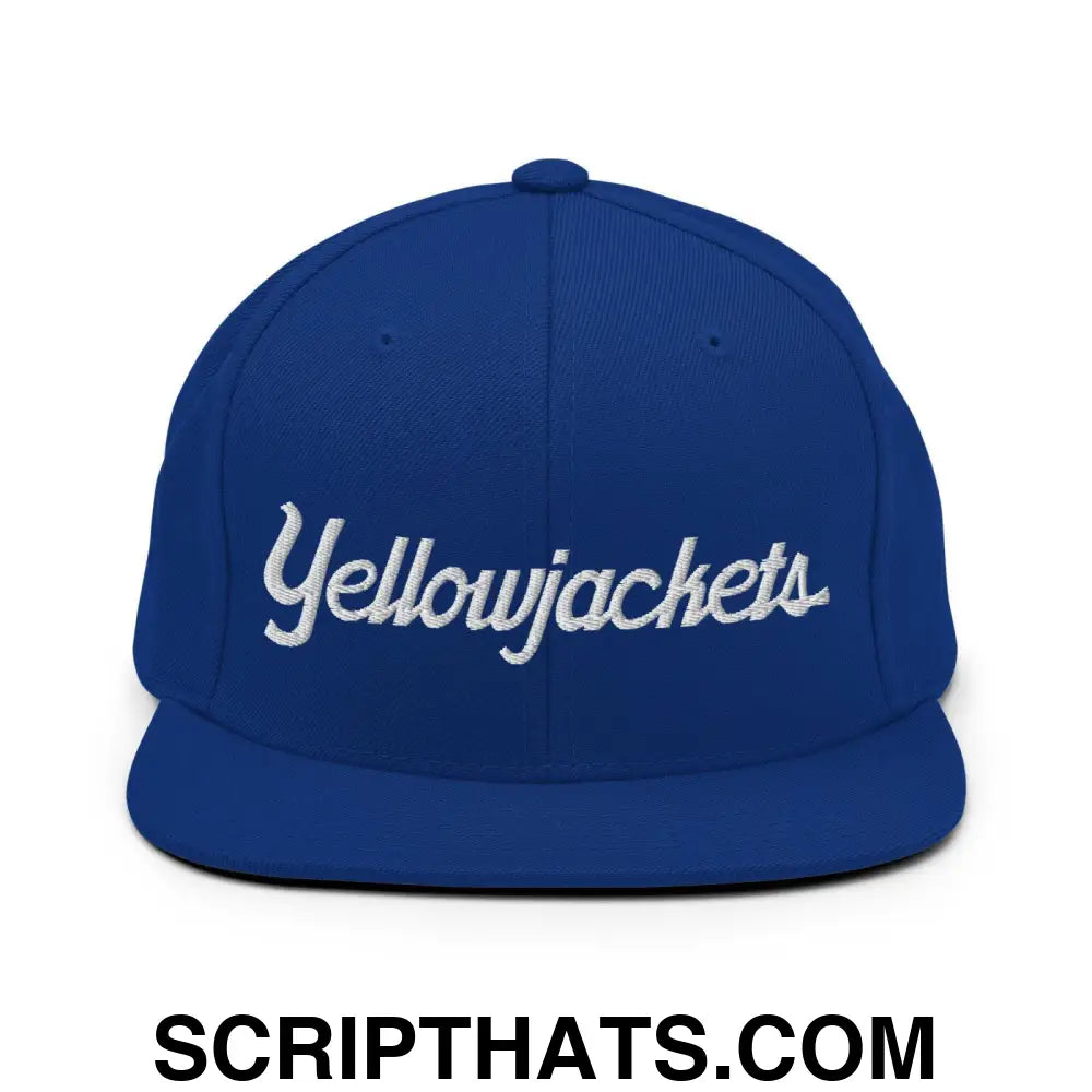 Yellowjackets School Mascot Script Snapback Hat Royal Blue