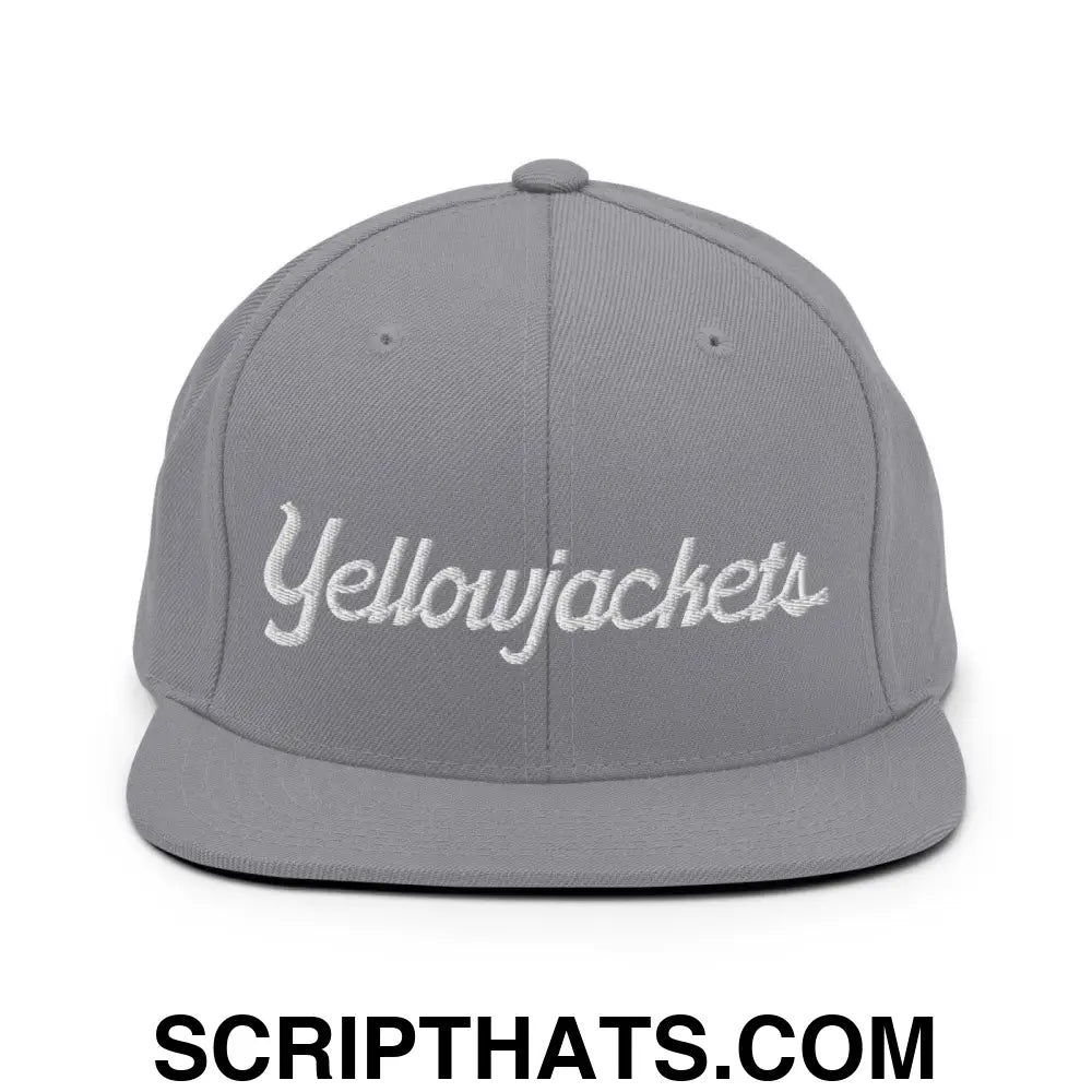 Yellowjackets School Mascot Script Snapback Hat Silver