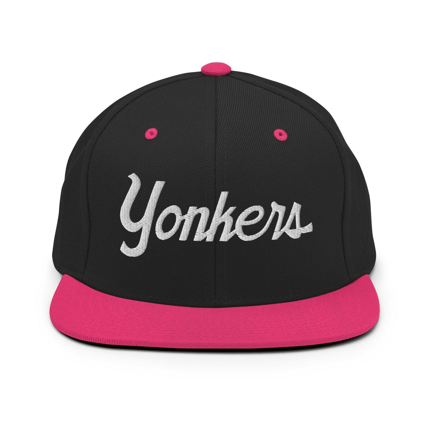 Yonkers Script Snapback Hat Black Neon Pink