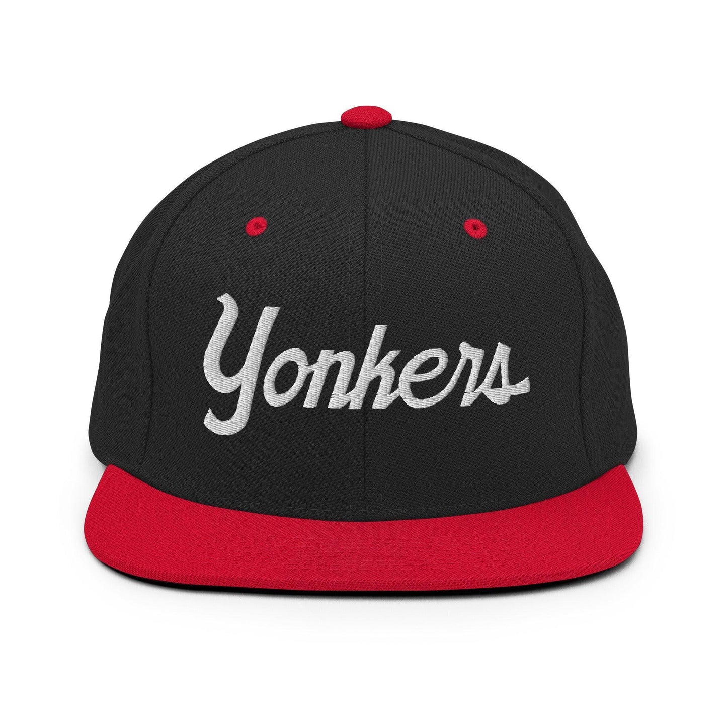 Yonkers Script Snapback Hat Black Red
